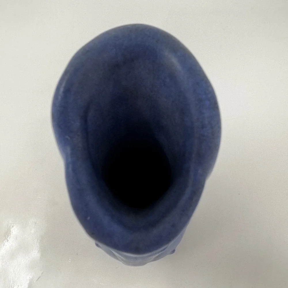Matte Cobalt Blue Ceramic Bud Vase Art Nouveau Style Embossed Floral 8 Inch